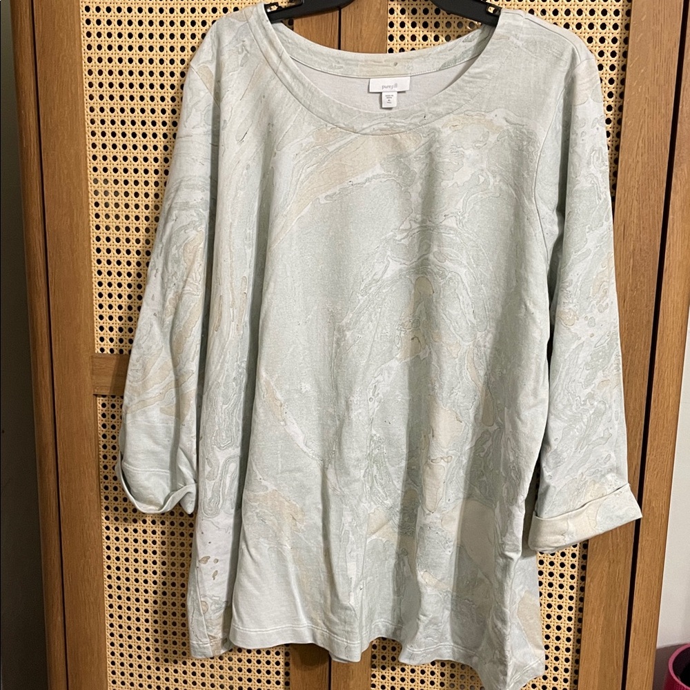 NWT J. Jill Mint Green Marble Print Long Sleeve Top
